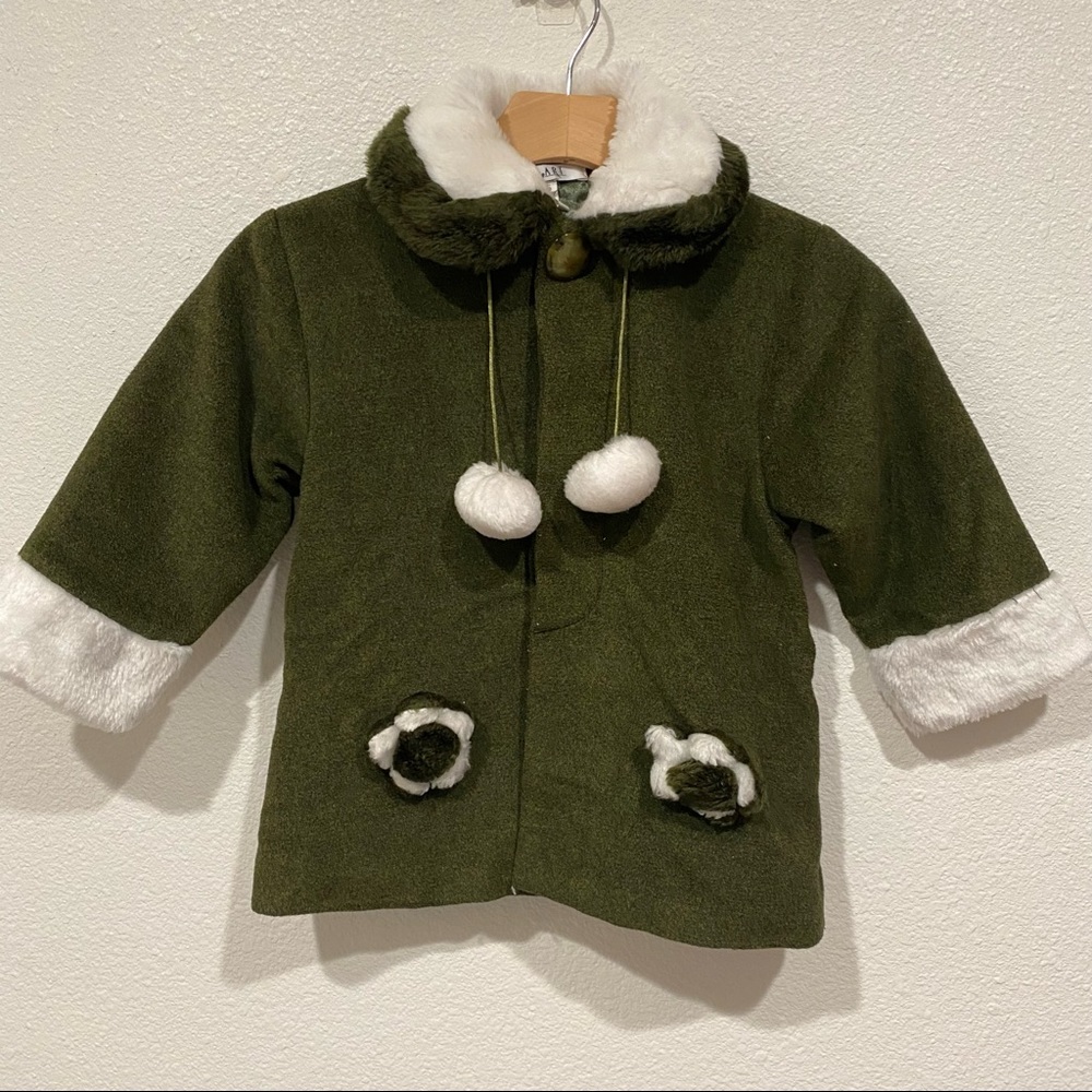 Kids Be Art Girls Green White Faux Fur Jacket Coat Size 5
